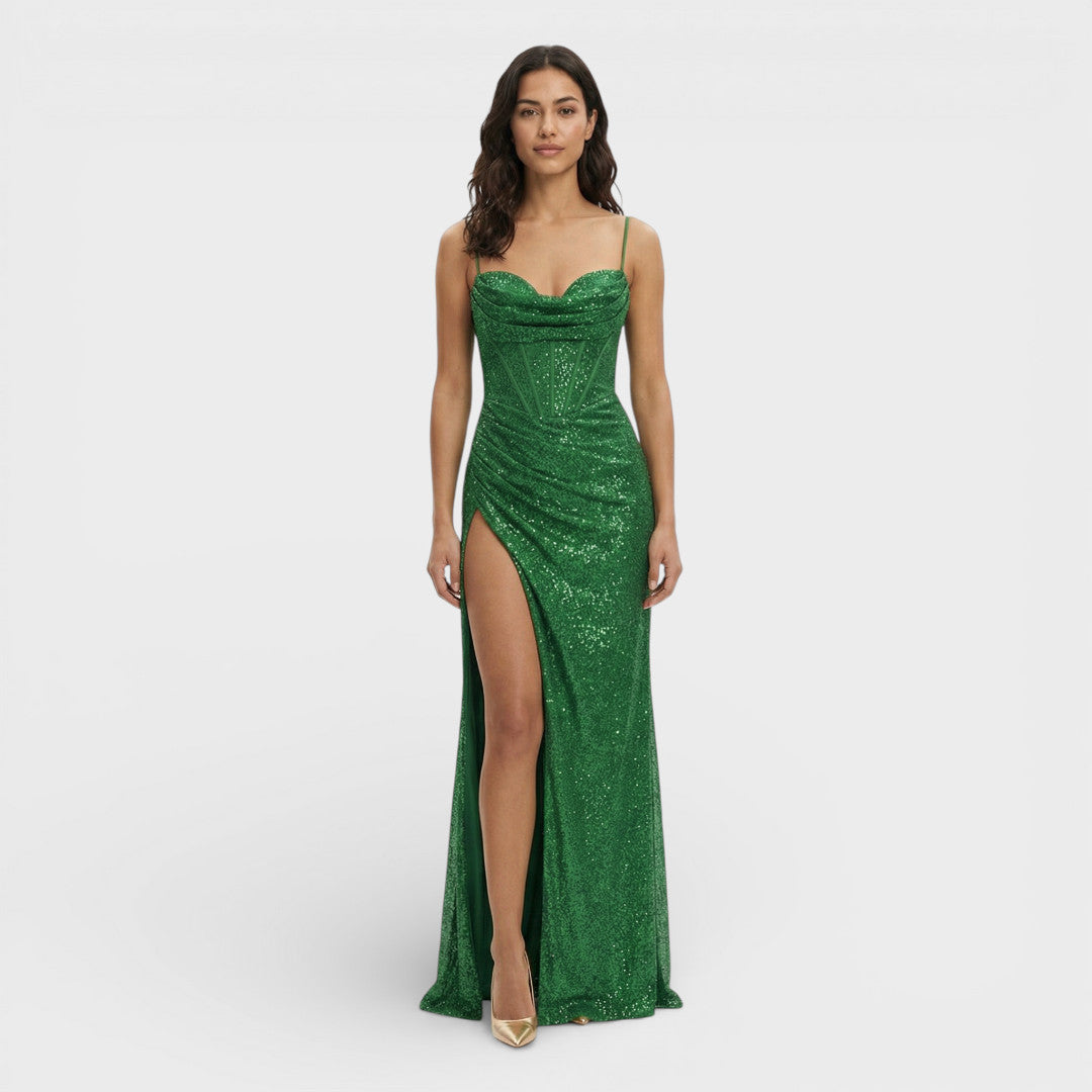 Robe Longue Paillettes Fente Femme