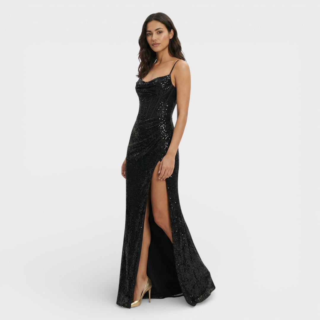 Robe Longue Paillettes Fente Femme
