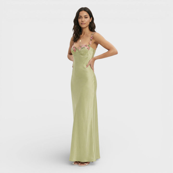 Robe Longue Femme Brodée Bretelles