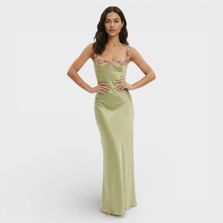 Robe Longue Femme Brodée Bretelles
