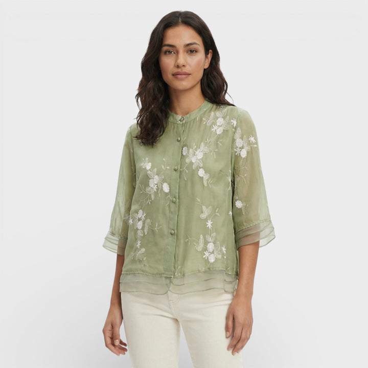 Blouse Brodée Fleurs Femme Élégante