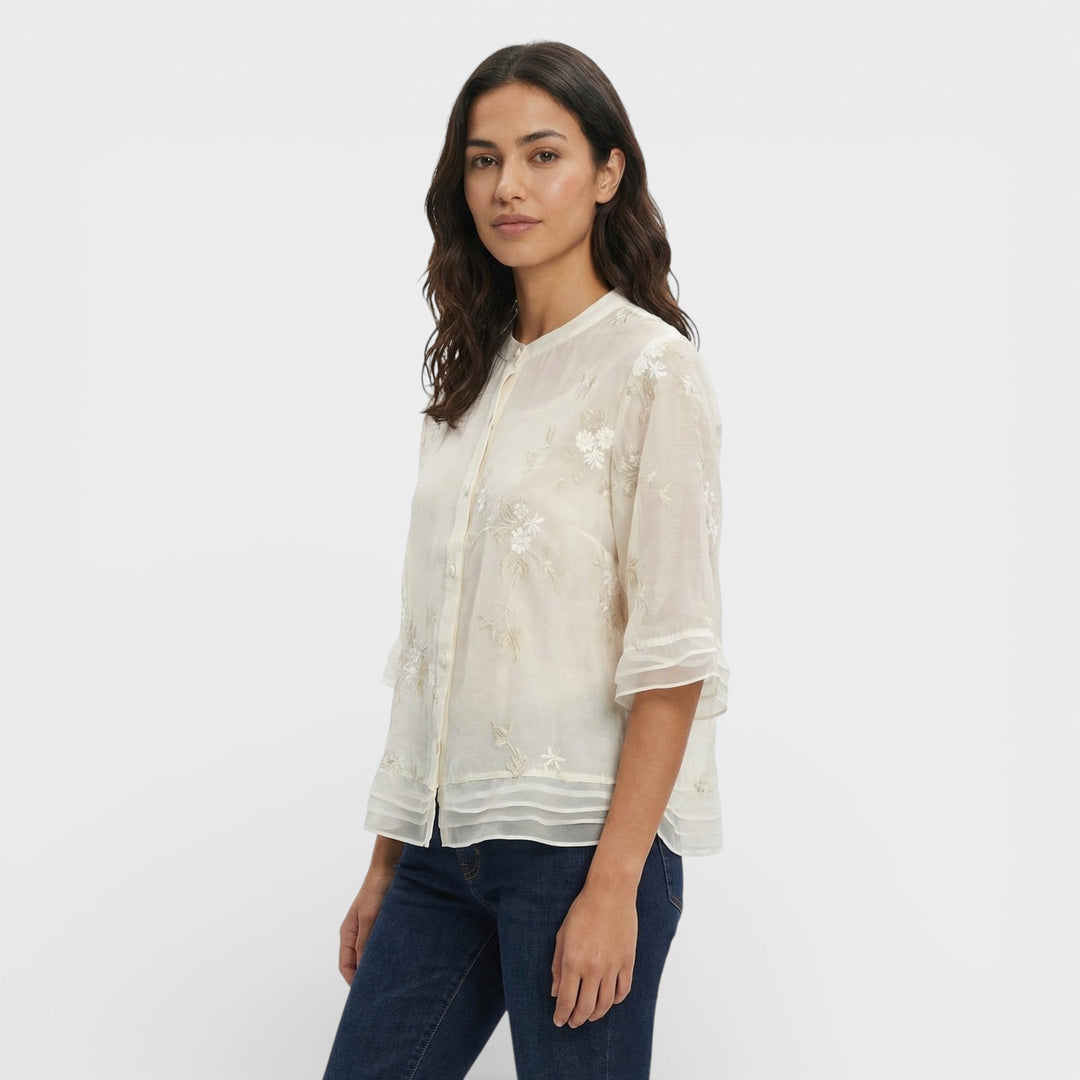 Blouse Brodée Fleurs Femme Élégante