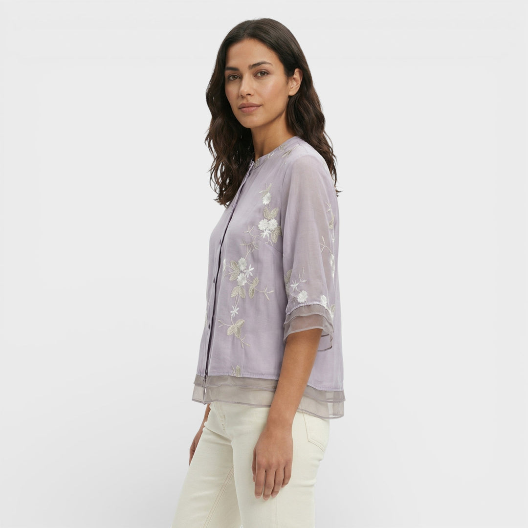 Blouse Brodée Fleurs Femme Élégante