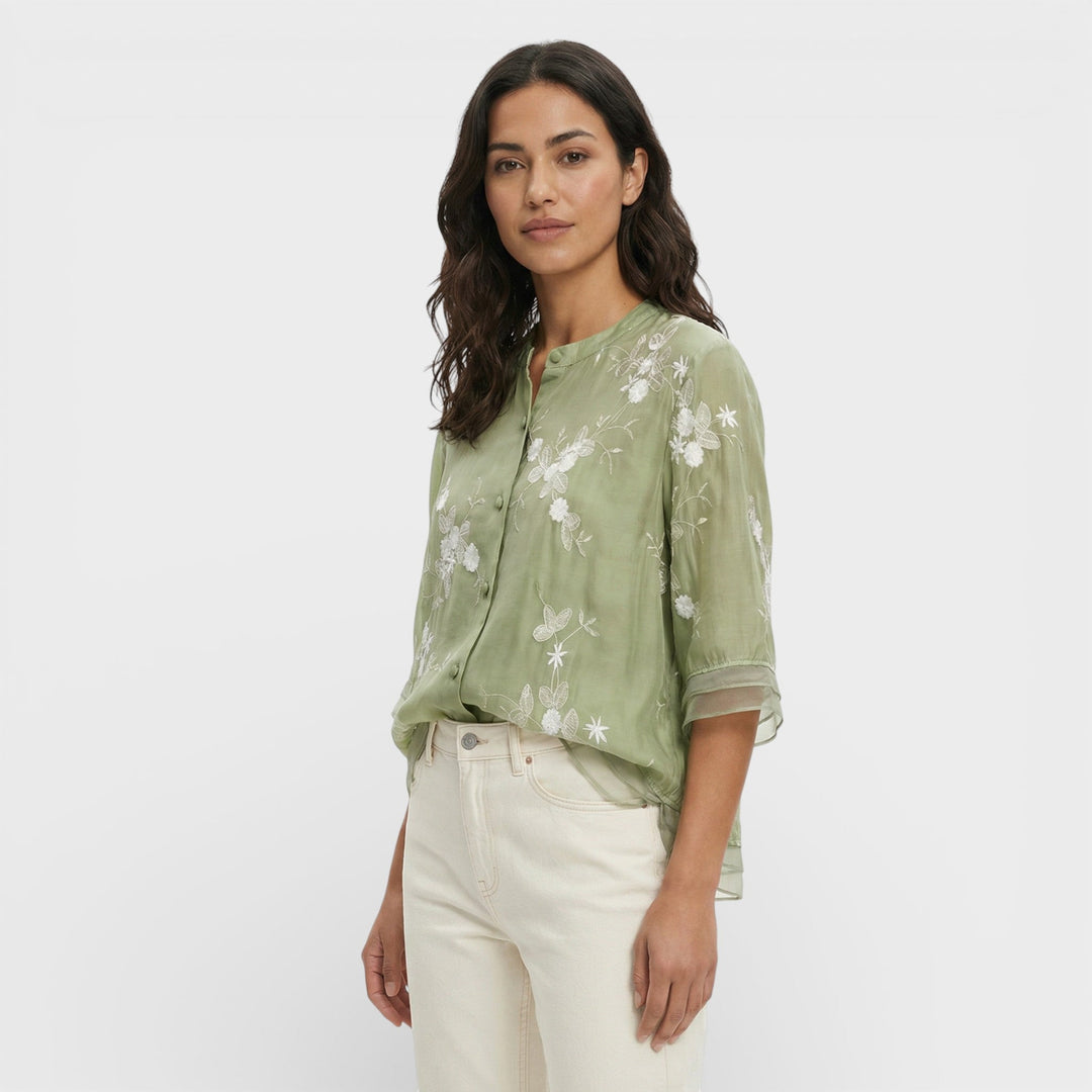 Blouse Brodée Fleurs Femme Élégante