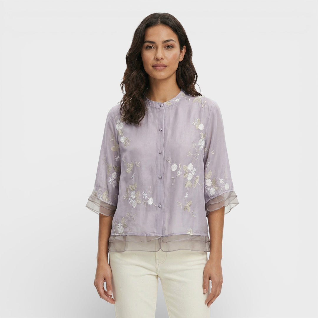 Blouse Brodée Fleurs Femme Élégante