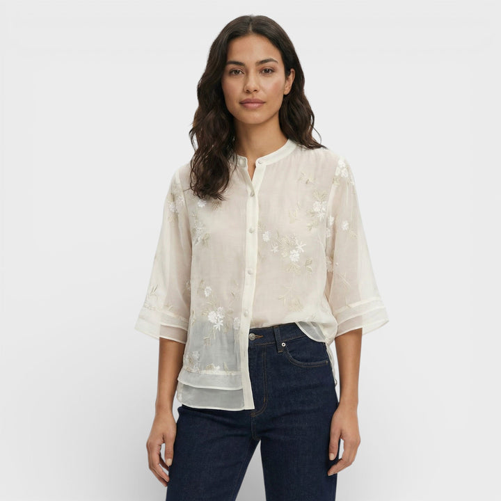 Blouse Brodée Fleurs Femme Élégante
