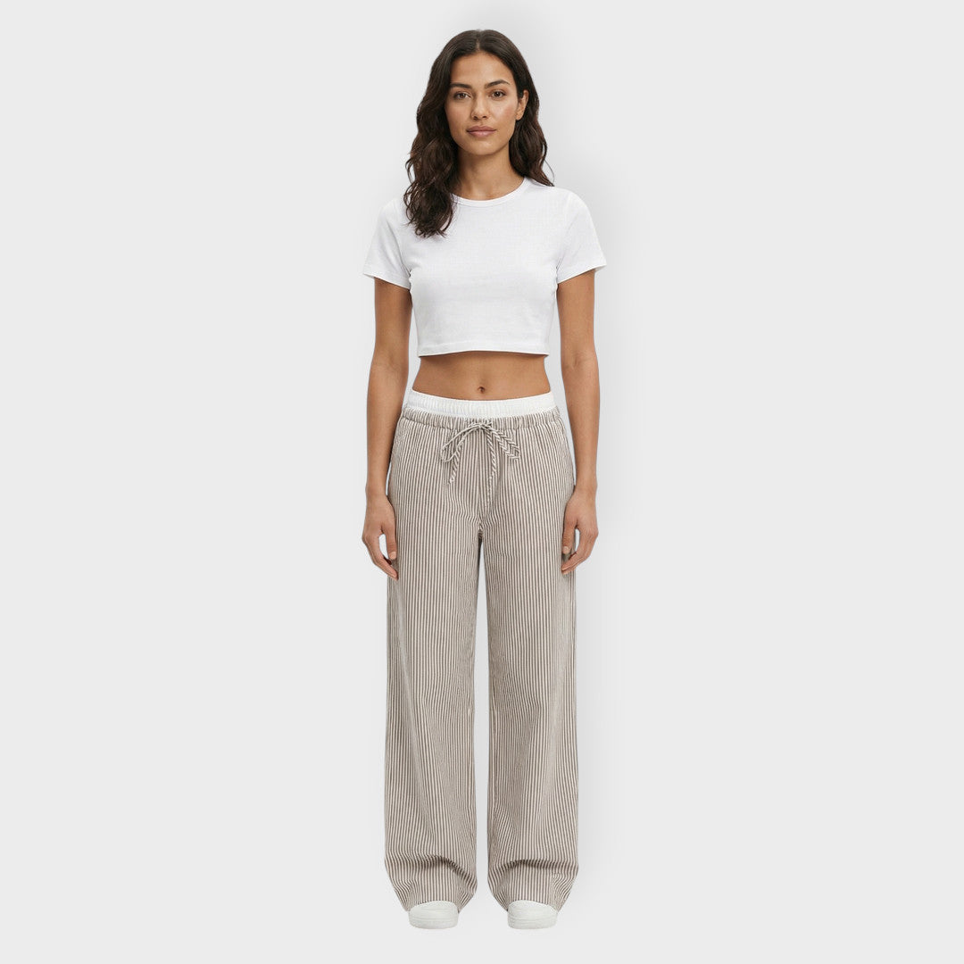 Pantalon Large Rayures Taille Femme