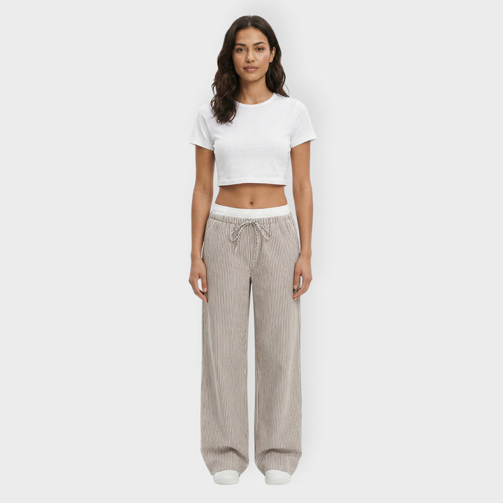 Pantalon Large Rayures Taille Femme