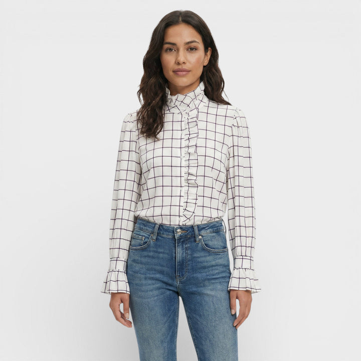 Blouse Carreaux Volants Femme Élégante