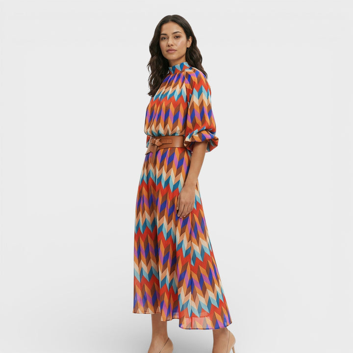 Robe Midi Colorée Avec Ceinture