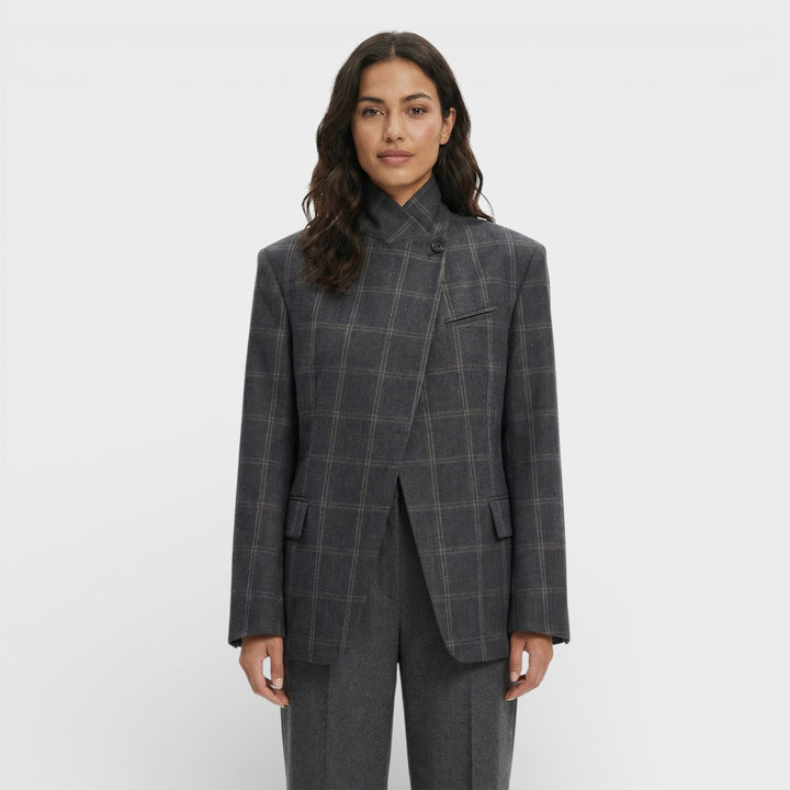 Blazer Court Carreaux Femme