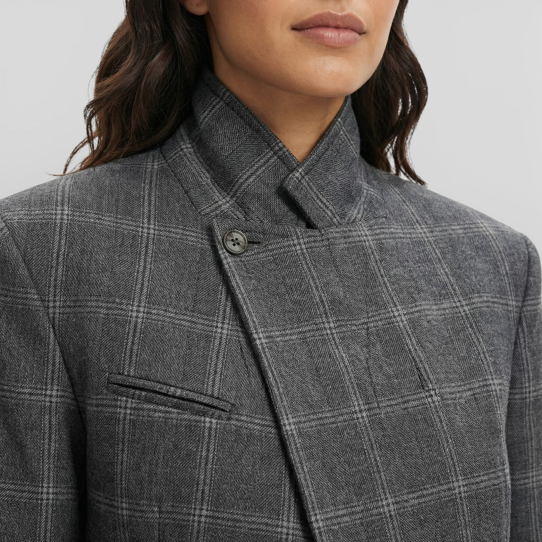 Blazer Court Carreaux Femme