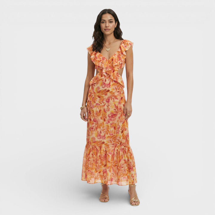 Robe Longue Femme Volants Imprimée