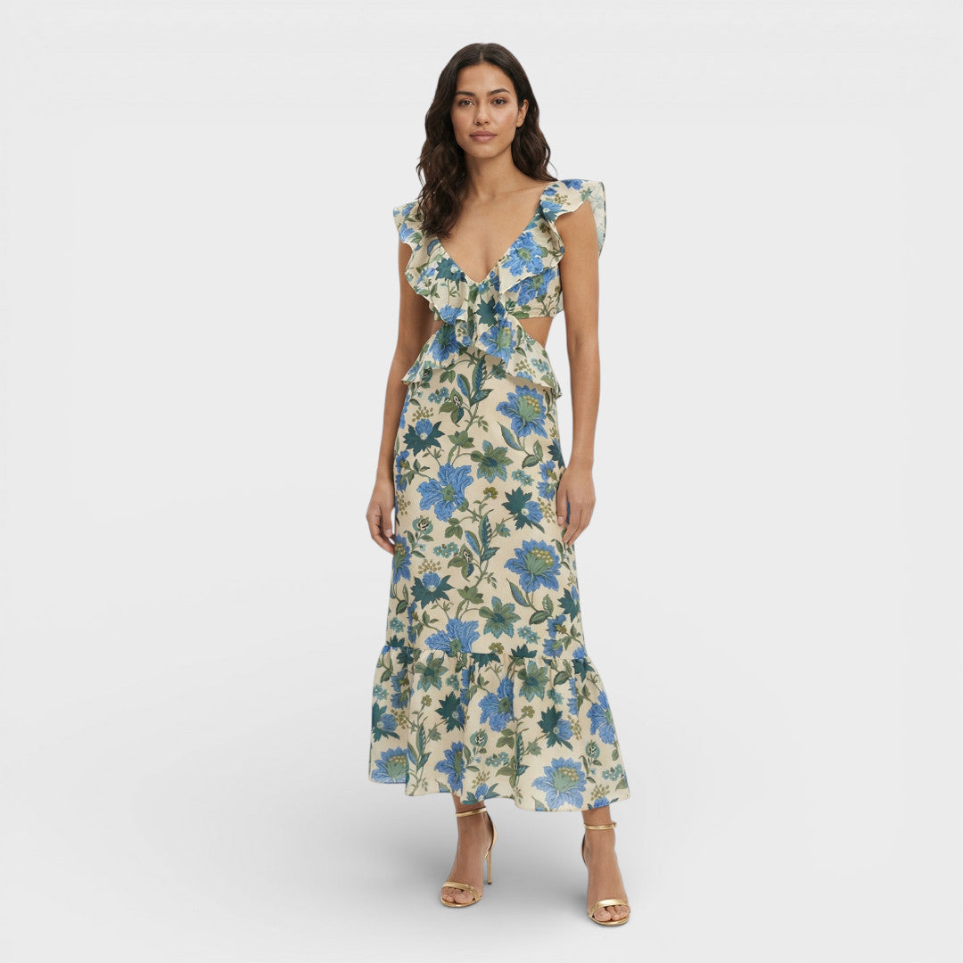 Robe Longue Femme Volants Imprimée