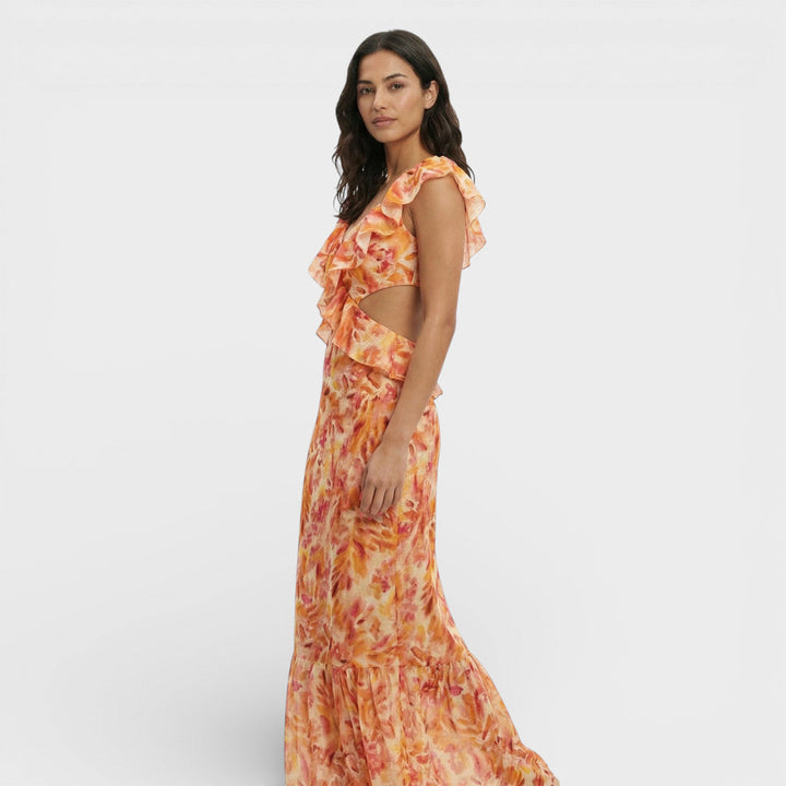 Robe Longue Femme Volants Imprimée