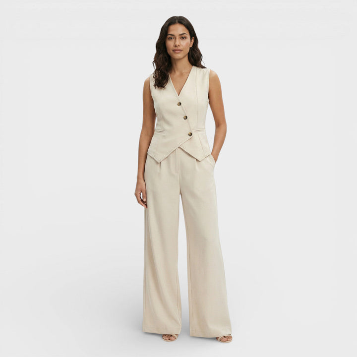 Ensemble Élégant Gilet Et Pantalon Large