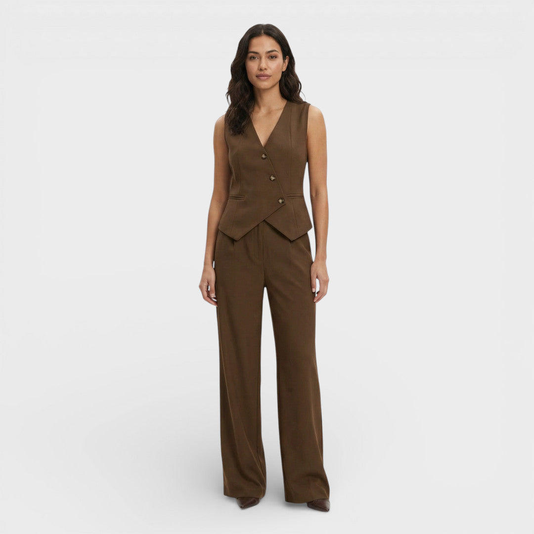 Ensemble Élégant Gilet Et Pantalon Large