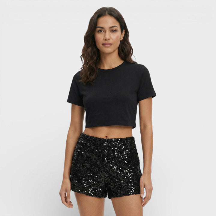 Short Paillettes Noir Femme Soirée