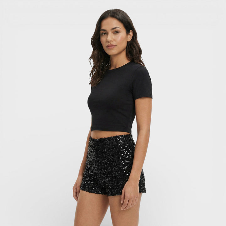 Short Paillettes Noir Femme Soirée
