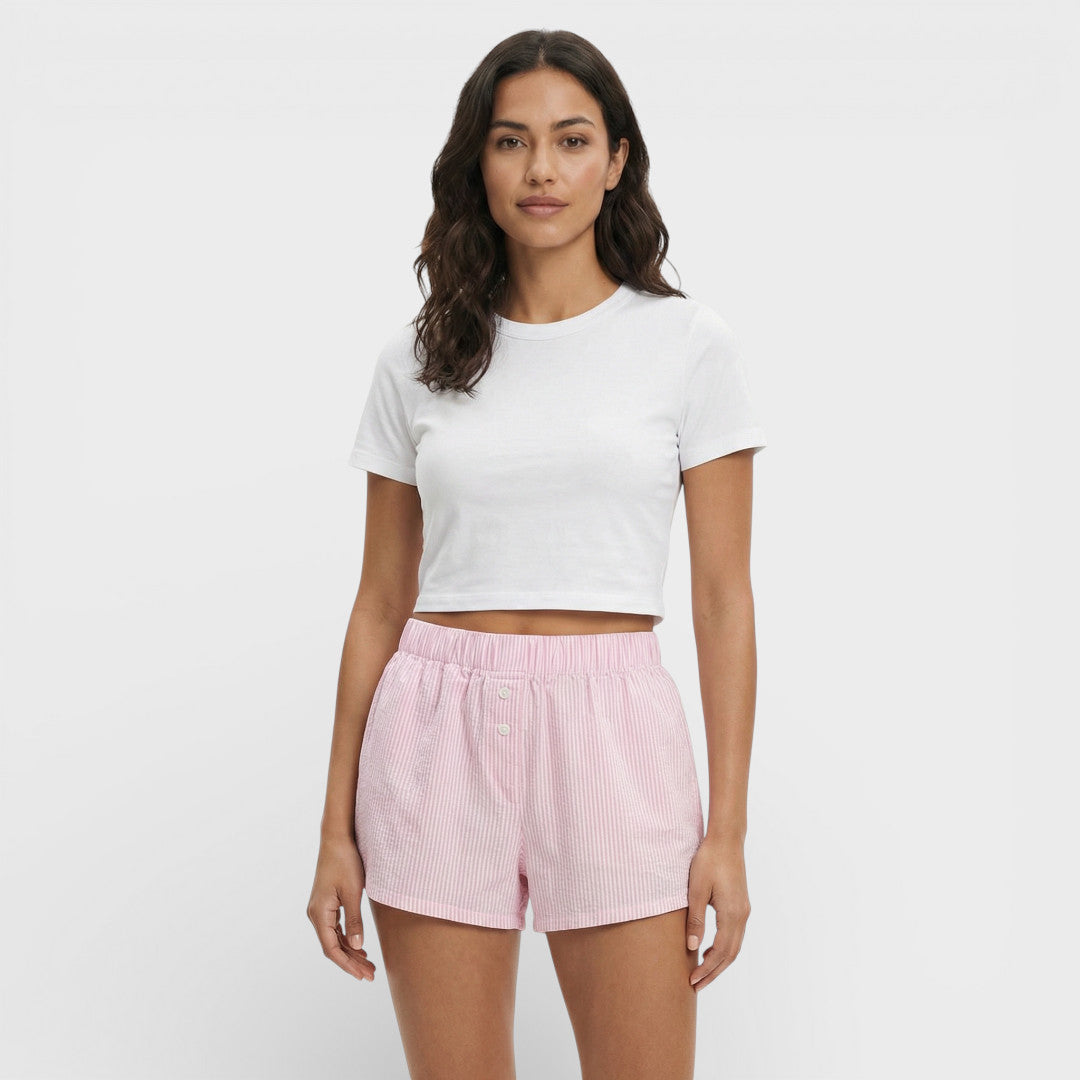 Short Rayures Taille Élastique Femme
