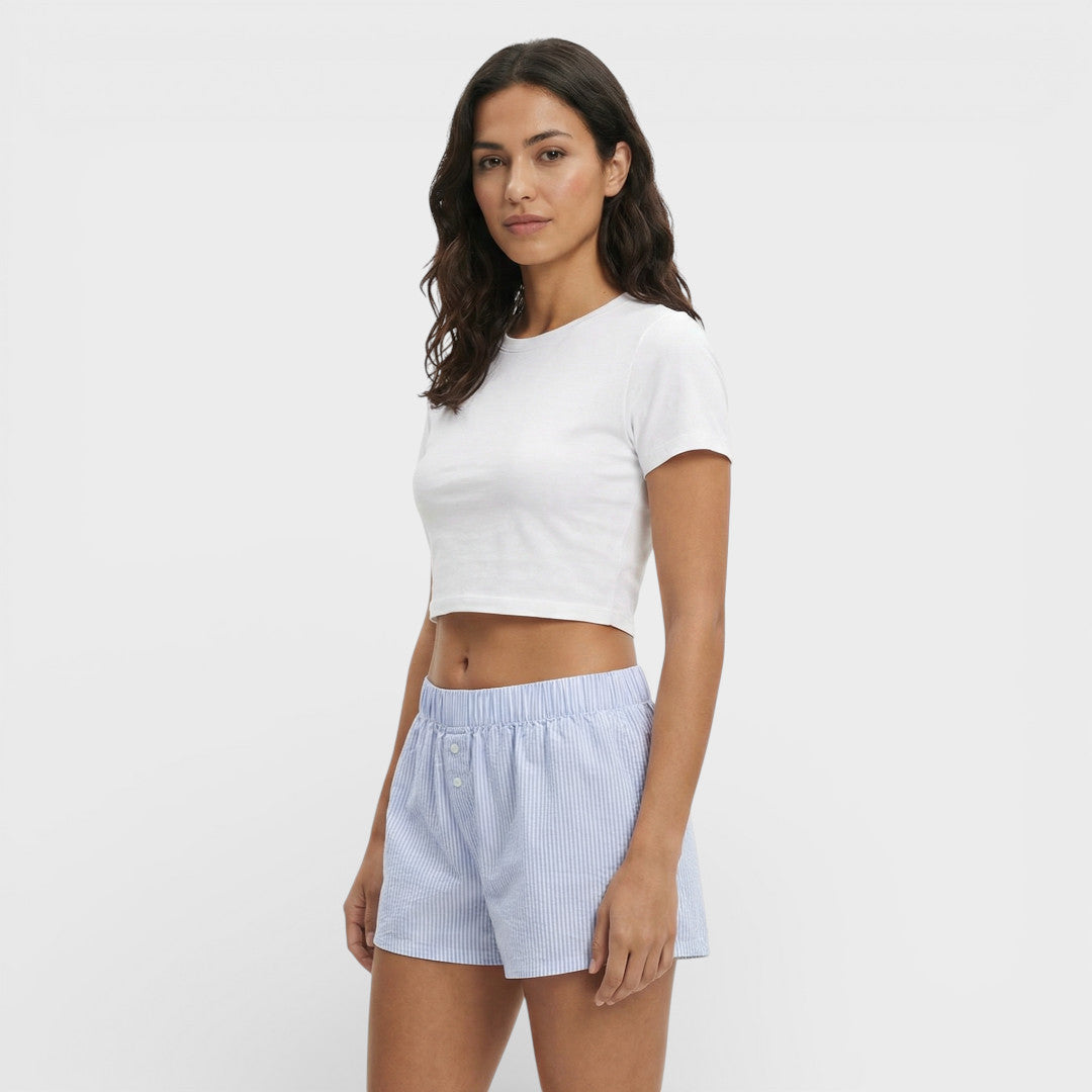 Short Rayures Taille Élastique Femme