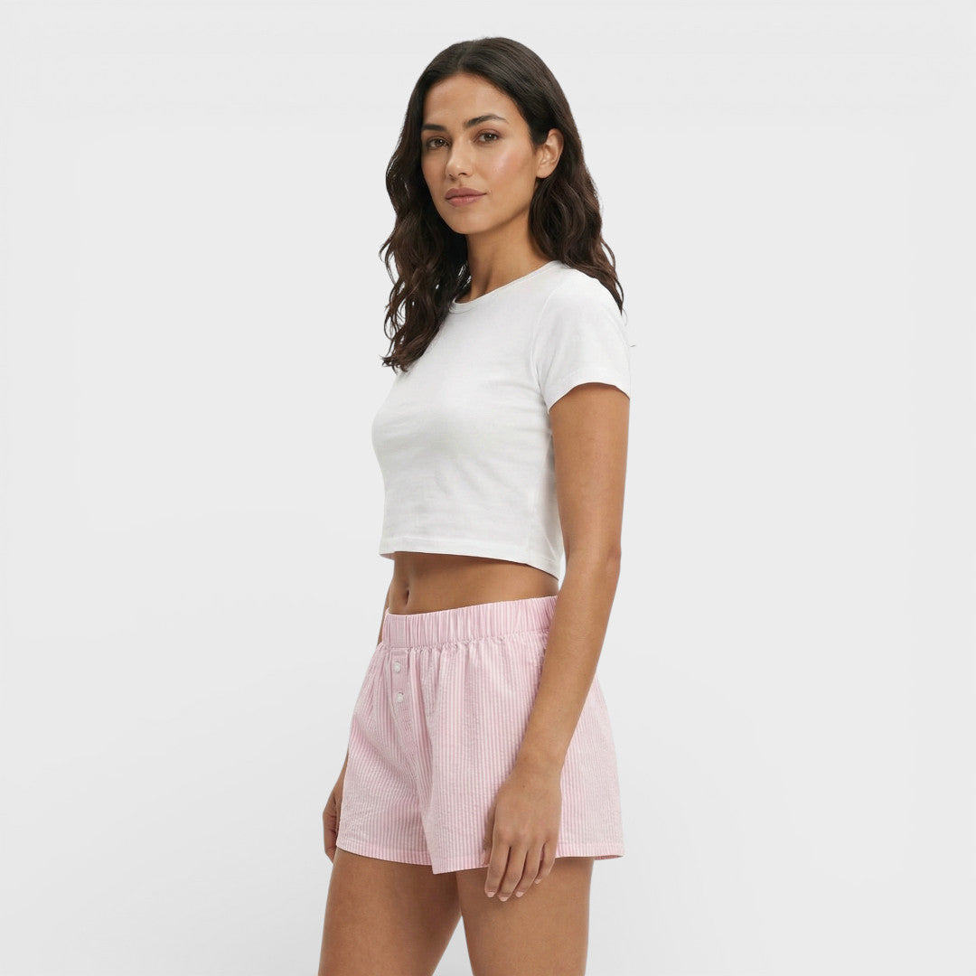 Short Rayures Taille Élastique Femme