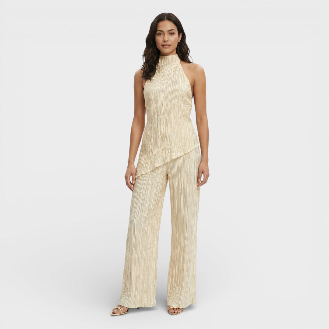 Ensemble Plissé Halter Pantalon Large
