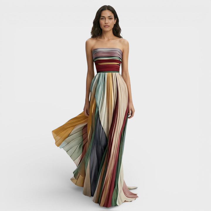 Robe Maxi Plissée Épaules Dénudées