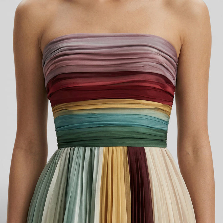 Robe Maxi Plissée Épaules Dénudées