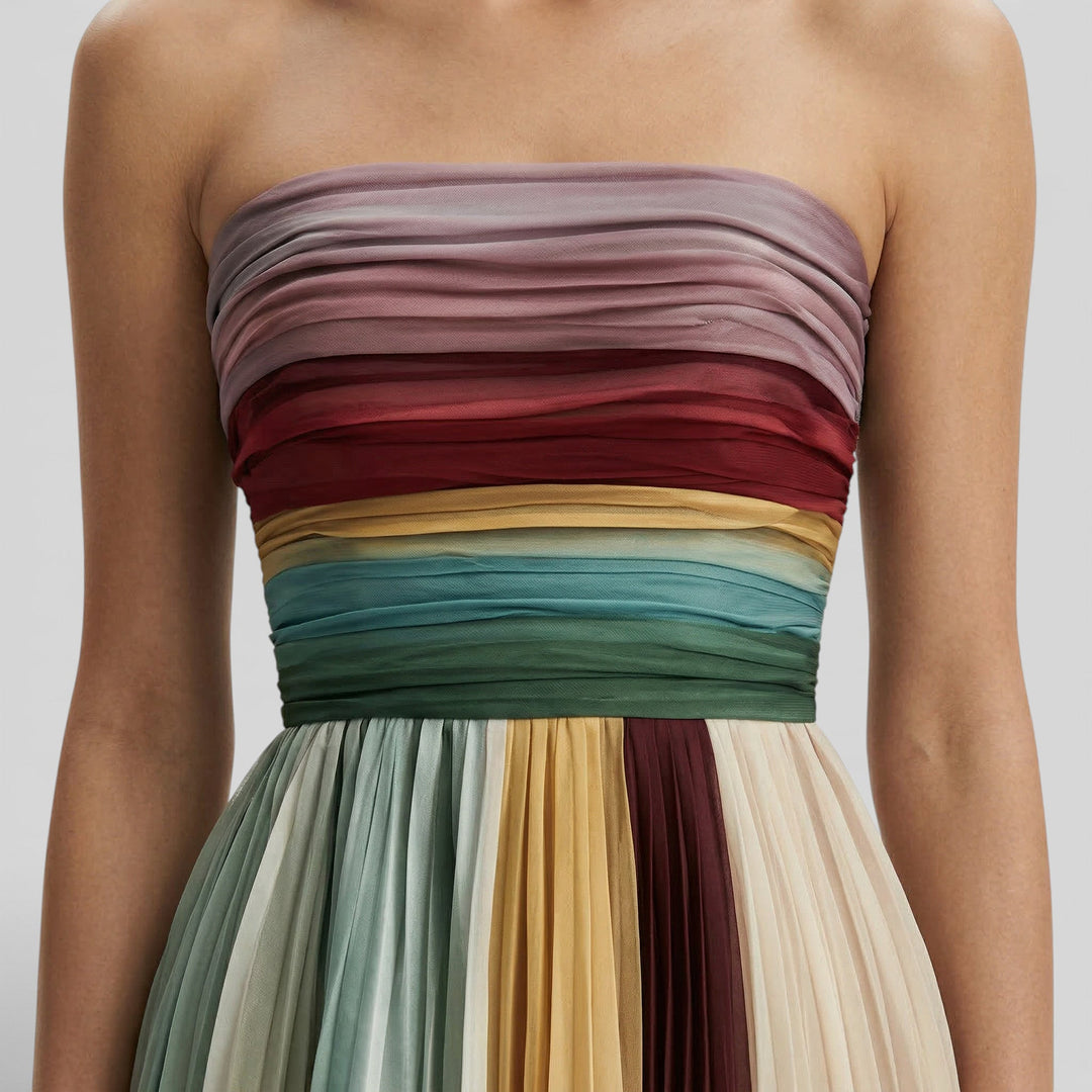 Robe Maxi Plissée Épaules Découvertes