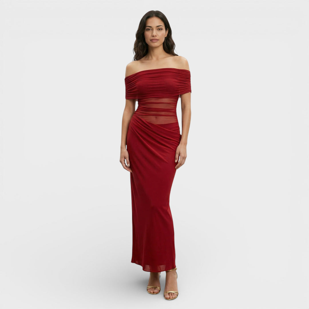 Robe Longue Froncée Asymétrique Femme