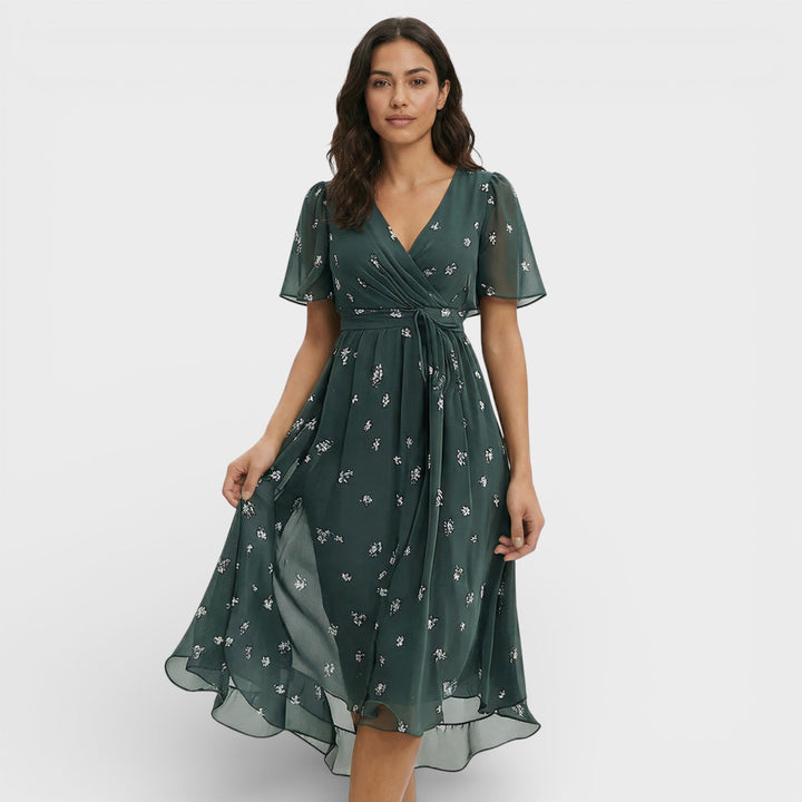Robe Midi Manche Courte Décolleté V