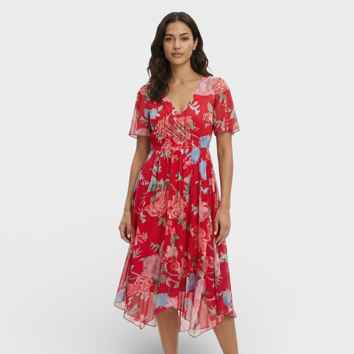 Robe Midi Manche Courte Décolleté V