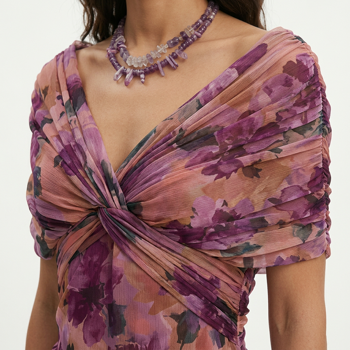 Robe Longue Plissée Florale Femme