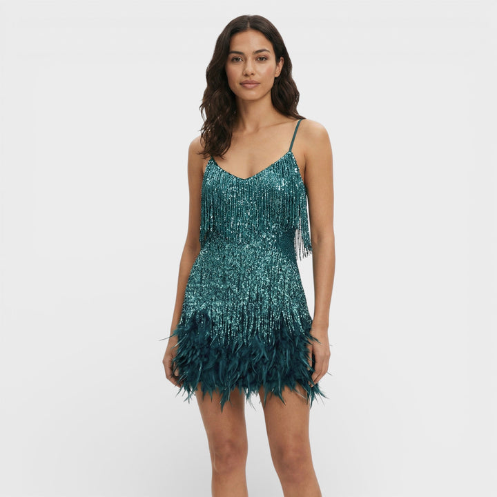 Robe Mini avec Plumes Glamour