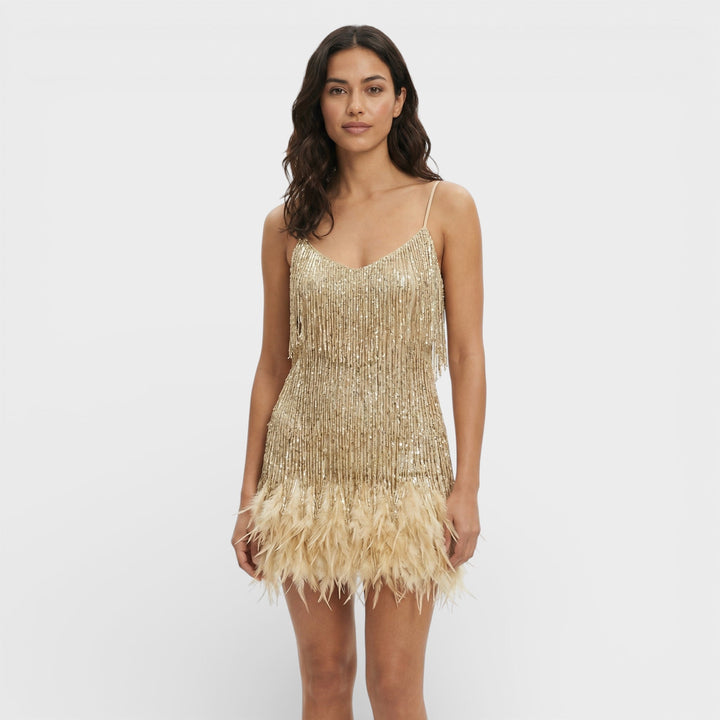Robe Mini avec Plumes Glamour