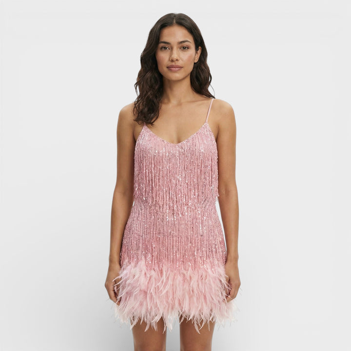 Robe Mini avec Plumes Glamour