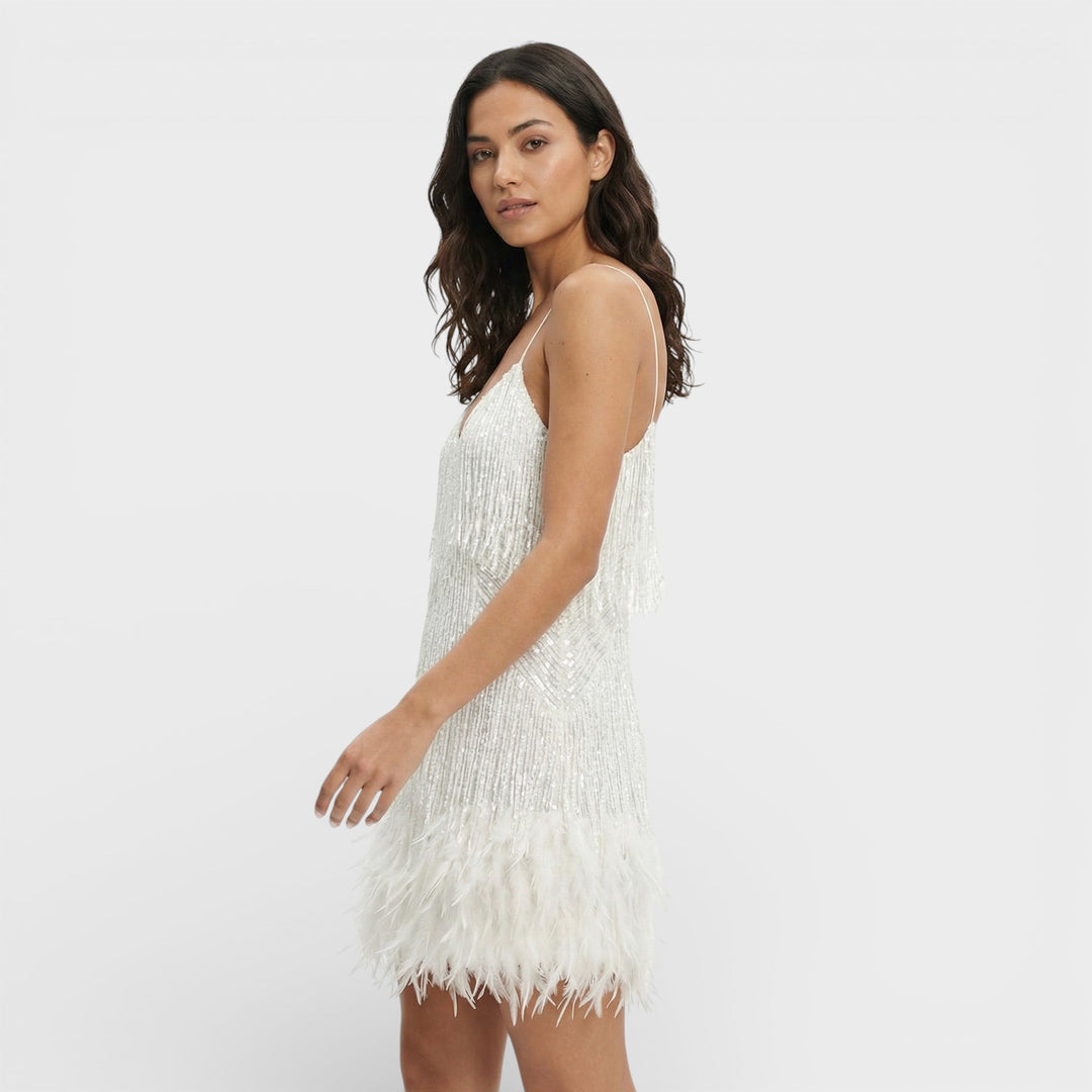 Robe Mini avec Plumes Glamour