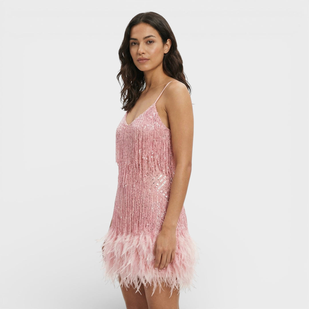 Robe Mini avec Plumes Glamour
