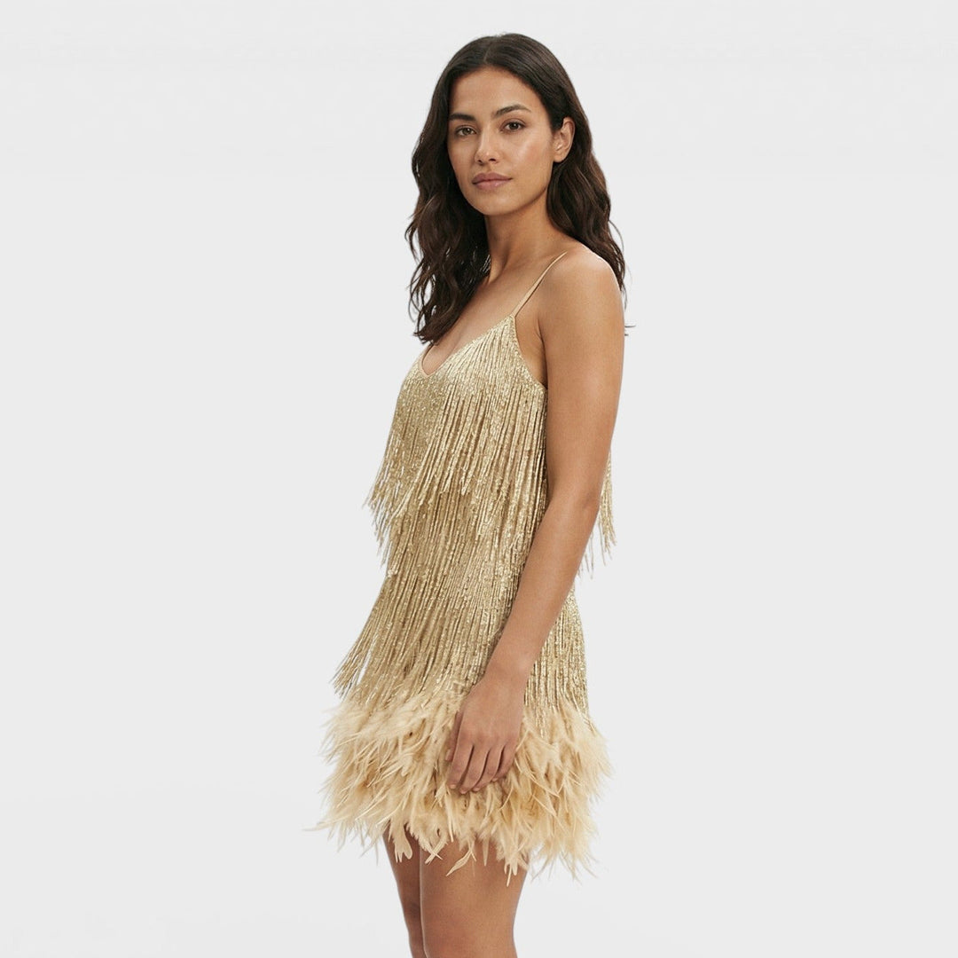 Robe Mini avec Plumes Glamour