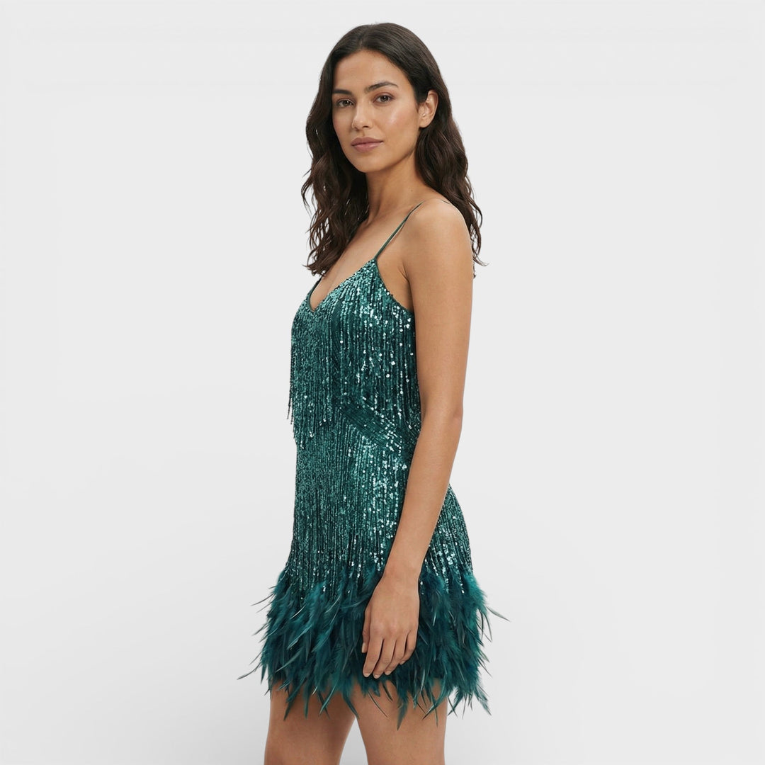 Robe Mini avec Plumes Glamour