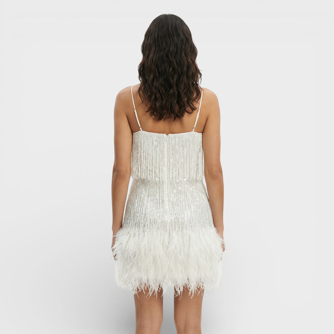 Robe Mini avec Plumes Glamour