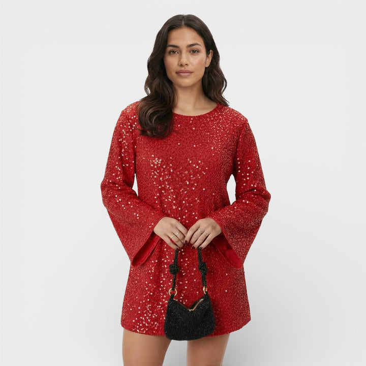 Robe Mini Paillettes Nœud Satin