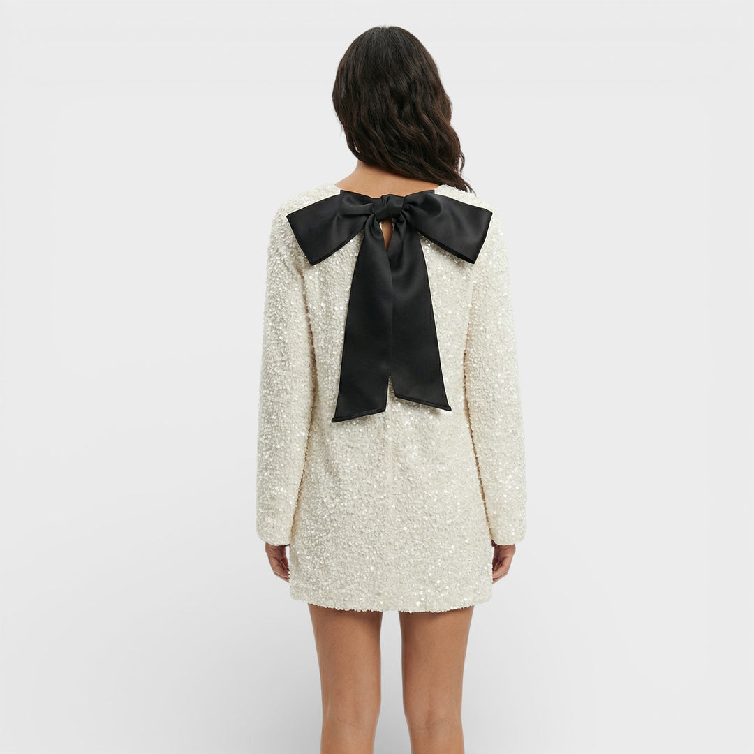 Robe Mini Paillettes Nœud Satin
