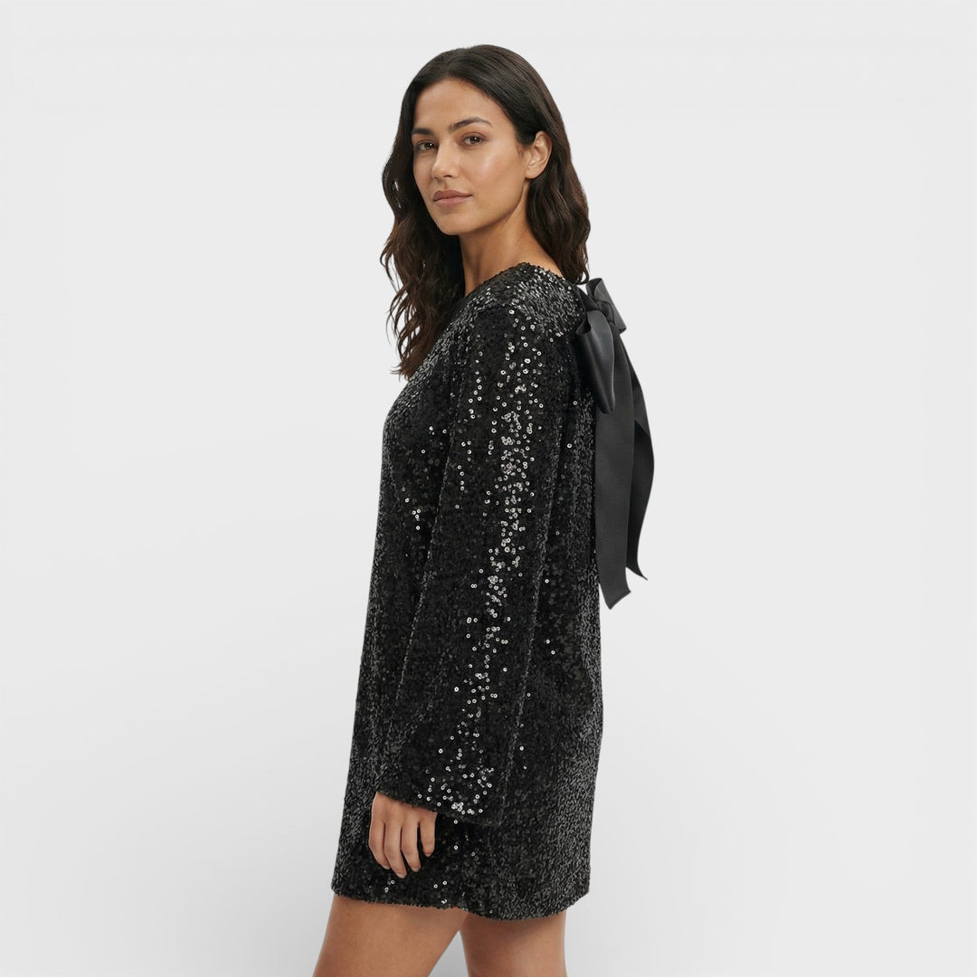 Robe Mini Paillettes Nœud Satin