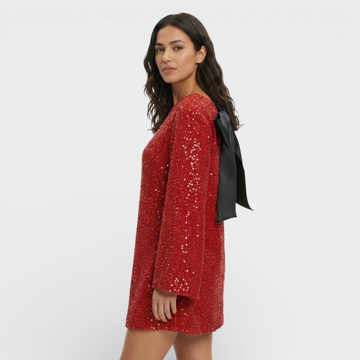 Robe Mini Paillettes Nœud Satin