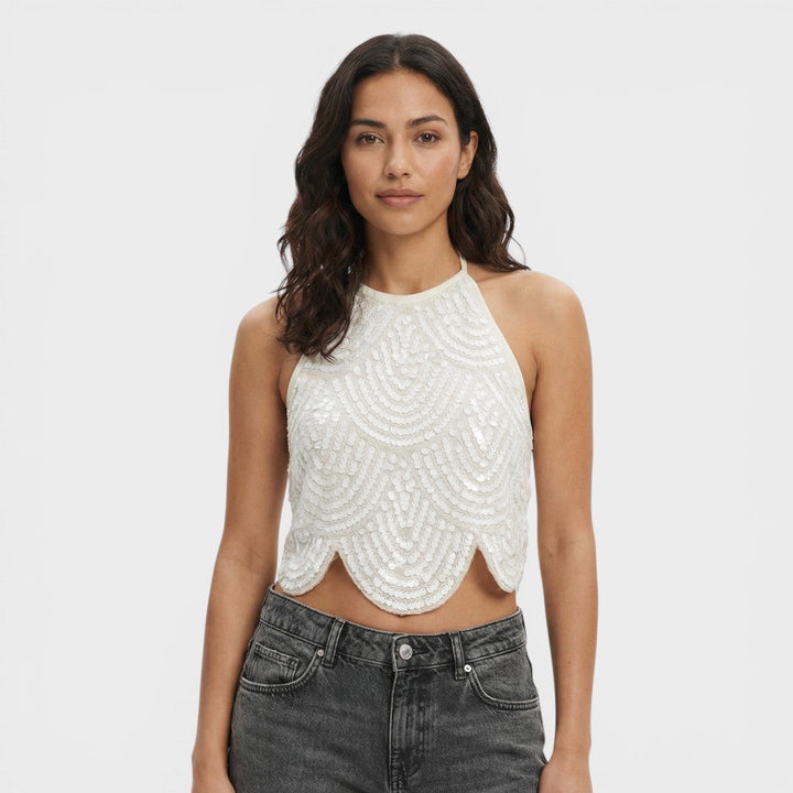 Top Halter Paillettes Femme Soirée