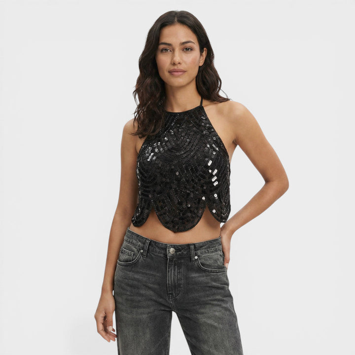 Top Halter Paillettes Femme Soirée