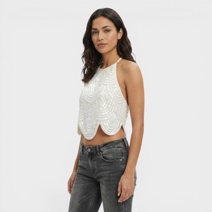 Top Halter Paillettes Femme Soirée