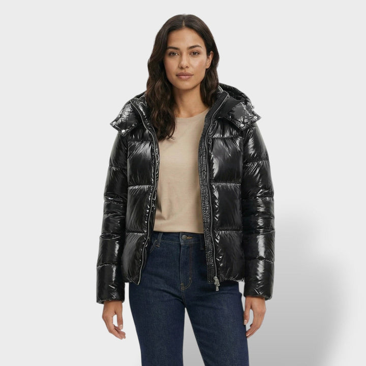 Veste Matelassée Brillante Capuche Femme